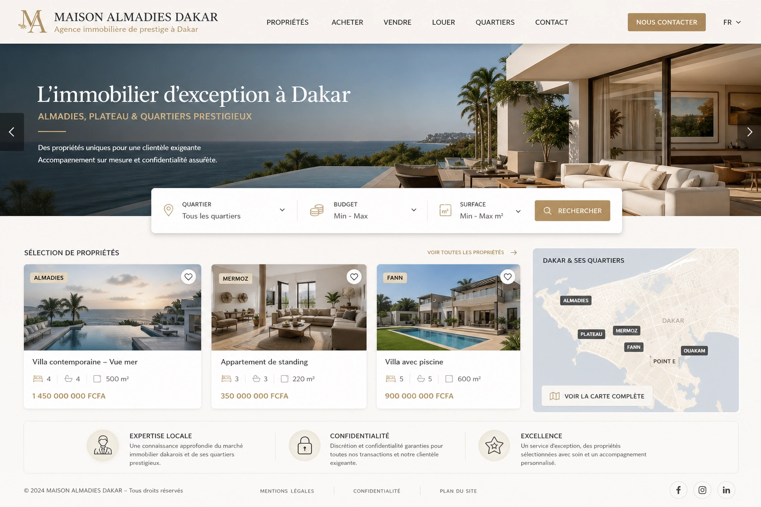 Capture d'écran — Agence immobilière à Dakar