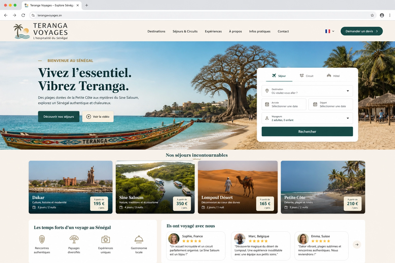Capture d'écran — Agence de voyage à Dakar
